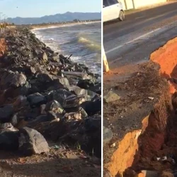 Prefeitura afirma que reparo foi realizado e trecho está sinalizado, possibilitando que o trânsito siga com segurança; Área sofre erosão há cerca de três anos