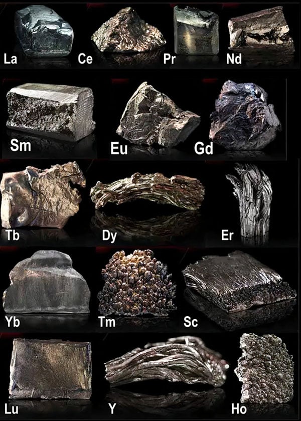 Aspecto metálico dos elementos de terras raras beneficiados