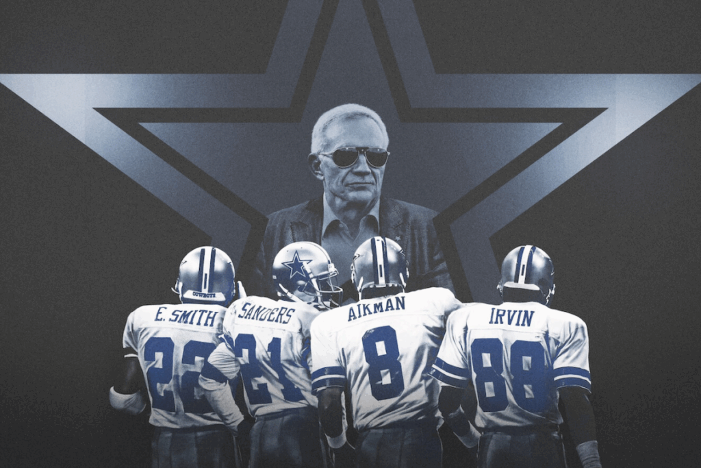 O documentário “Jerry Jones e seus Cowboys” mostra a ascensão do Dallas Cowboys nos anos 90 (Imagem: Reprodução digital | Netflix)