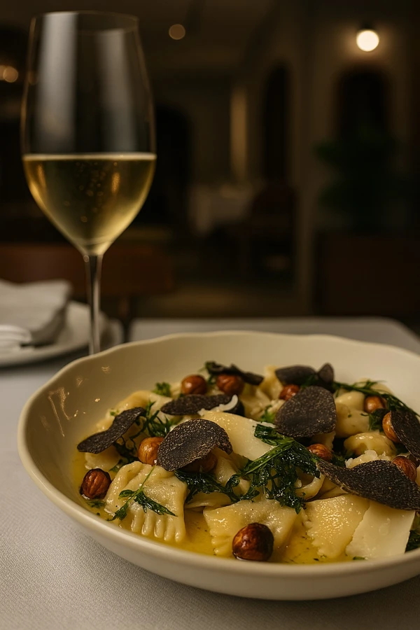 Agnolotti com trufa fresca do bistrô Gran Cave 