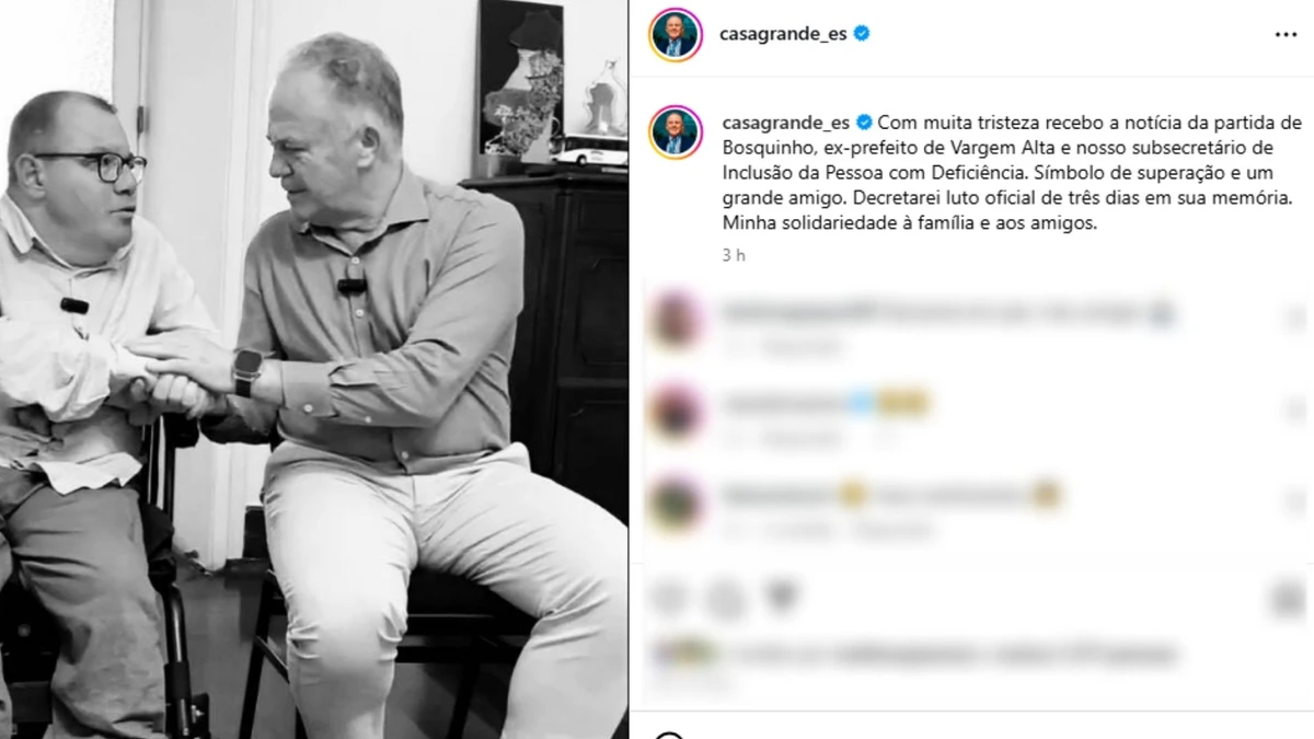 Governador do Estado, Renato Casagrande, decretou luto de três dias pela morte Bosquinho