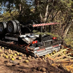 Um ajudante que estava no veículo morreu, e o motorista e outro trabalhador ficaram gravemente feridos no acidente, que ocorreu na manhã desta segunda-feira (4)