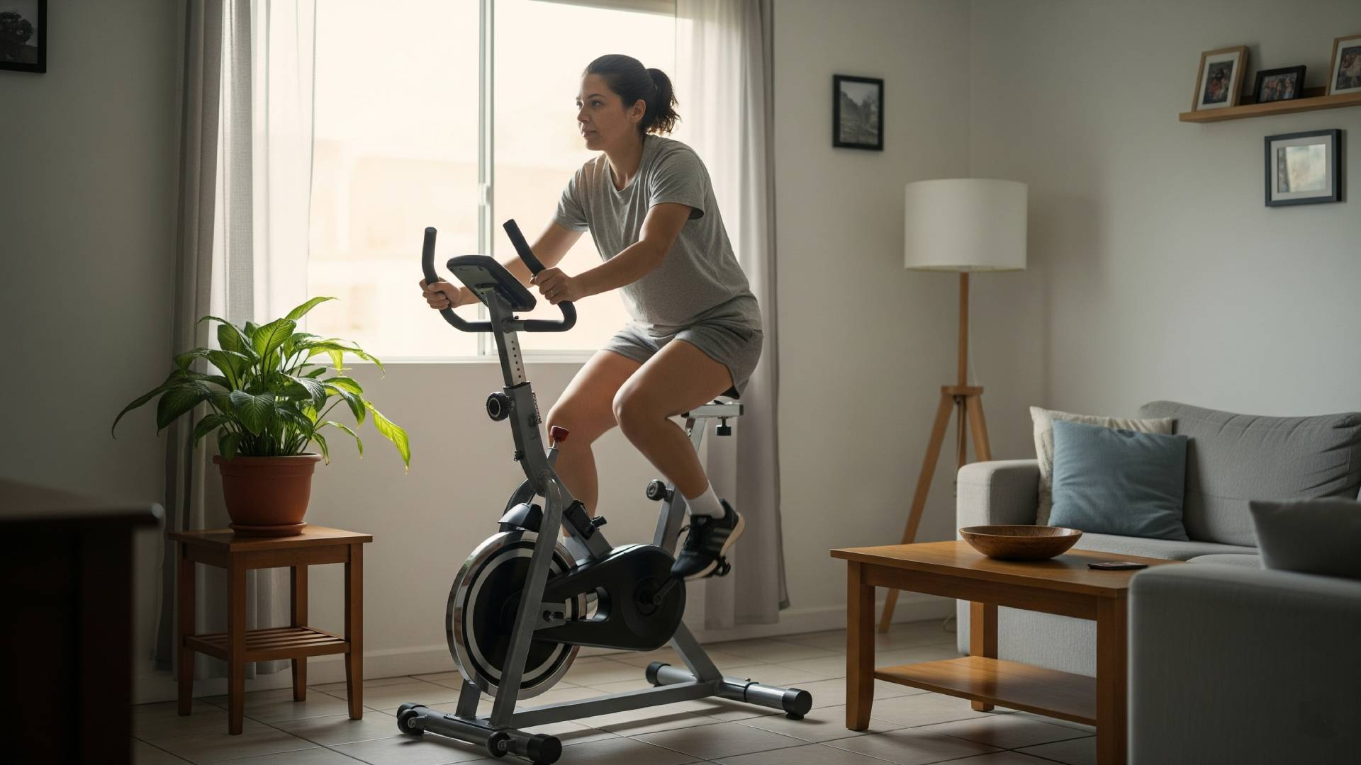 Bicicletas ergométricas oferecem praticidade para manter a forma física sem sair de casa. Crédito: Inteligência Artificia.