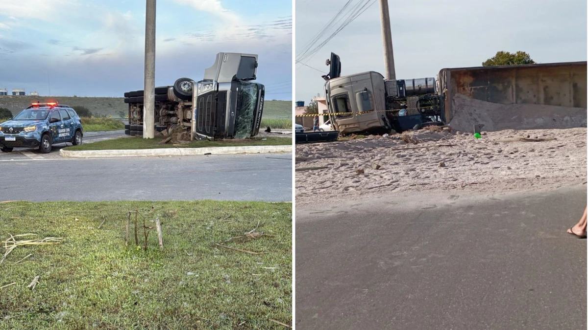 Carreta carregada de areia tomba e mata passageiro em Presidente Kennedy 