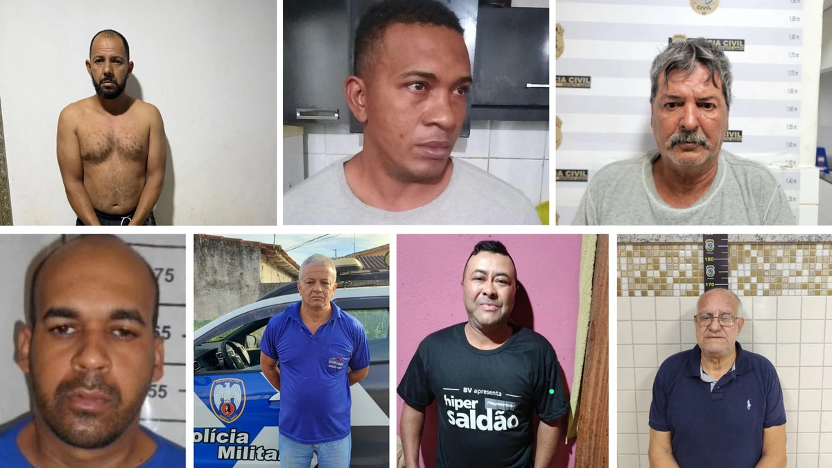 (Da esquerda à direita) Rafael Fernandes Pinto, 34 ANOS, Aqualas dos Santos Nascimento, 37, Mauro da Costa Melo, 67, Gustavo Nery de Souza, 44, Antônio Gomes Celestino, 52, Leuzeny Reis de Olveira, 44, e Weverton Marconi Ramos Bonete, 68.