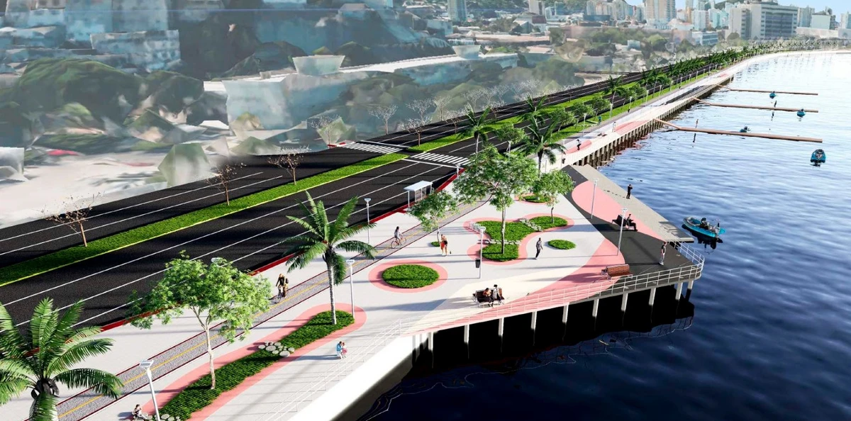 Projeção da Avenida Beira-Mar após obras de reurbanização, em Vitória
