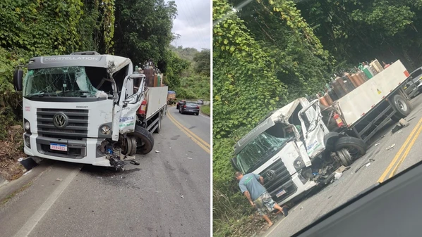 Veículo tentava desviar de outro caminhão que estava parado na pista após falha mecânica, mas durante a ultrapassagem colidiu com carreta que vinha no sentido contrário