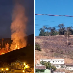 O fogo se espalhou rapidamente e segundo a Defesa Civil Municipal, chegou muito perto de uma área residencial
