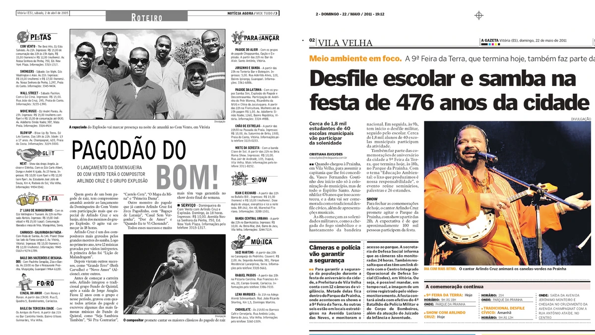 Relembre momentos marcantes de Arlindo Cruz no Espírito Santo