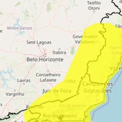 Aviso de nível amarelo do Inmet prevê precipitação de até 50 mm por dia e ventos de até 60 km/h