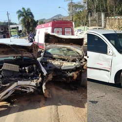 Motorista perdeu a direção do veículo e bateu na frente de um carro e na traseira de outro. Ele foi socorrido pelo Samu e encaminhado ao pronto-socorro local