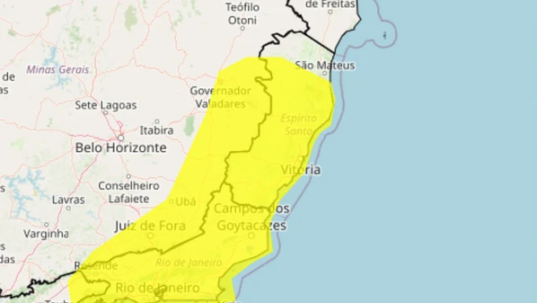 Aviso de nível amarelo do Inmet prevê precipitação de até 50 mm por dia e ventos de até 60 km/h
