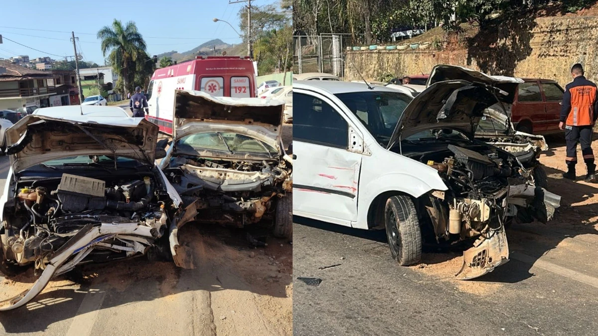 Carros ficam destruídos após colisão de carro desgovernado