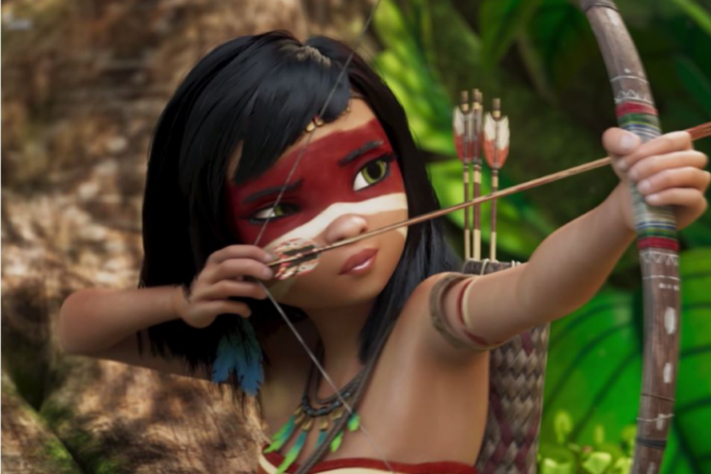 “Ainbo: A Guerreira da Amazônia” mostra como a ganância afeta o dia a dia dos povos indígenas (Imagem: Reprodução digital | Tunche Films, Cinema Management Group, Cool Beans e Epic)