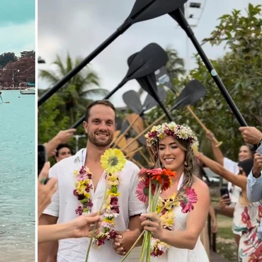 Imagem - Casal faz casamento na Curva da Jurema com cerimônia havaiana