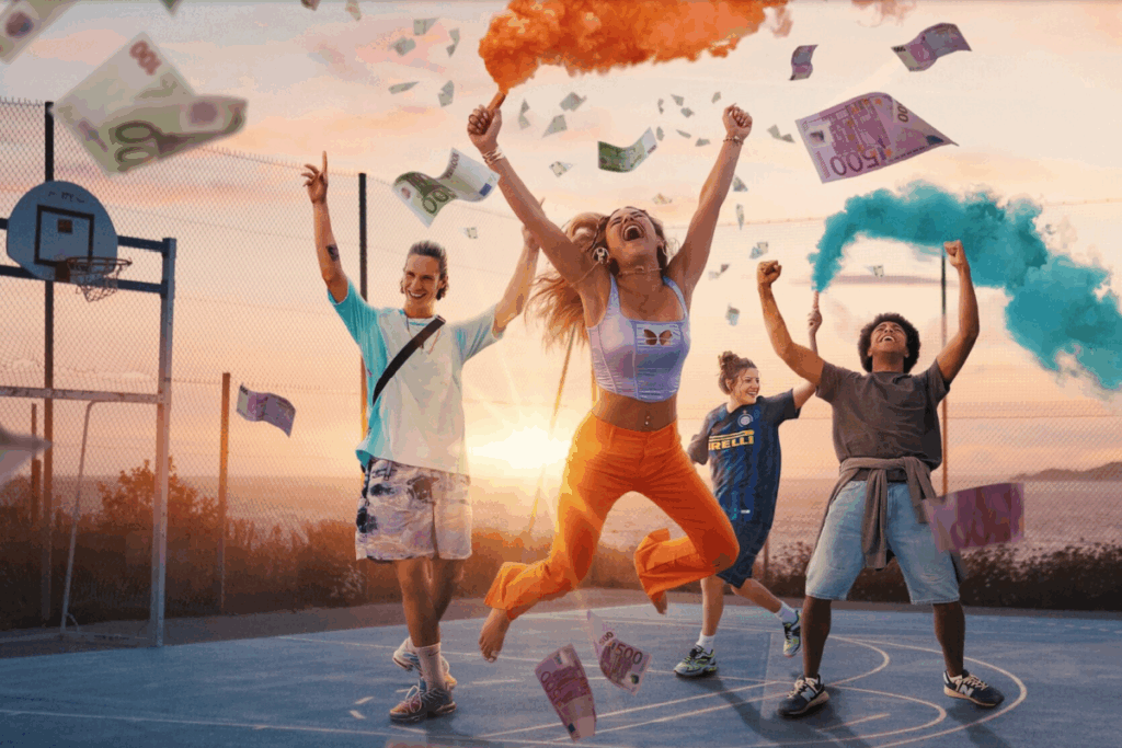 Em “Jovens Milionários”, o que deveria ser um sonho realizado se transforma em um turbilhão de problemas para quatro adolescentes que ganharam na loteria (Imagem: Reprodução digital | Netflix)