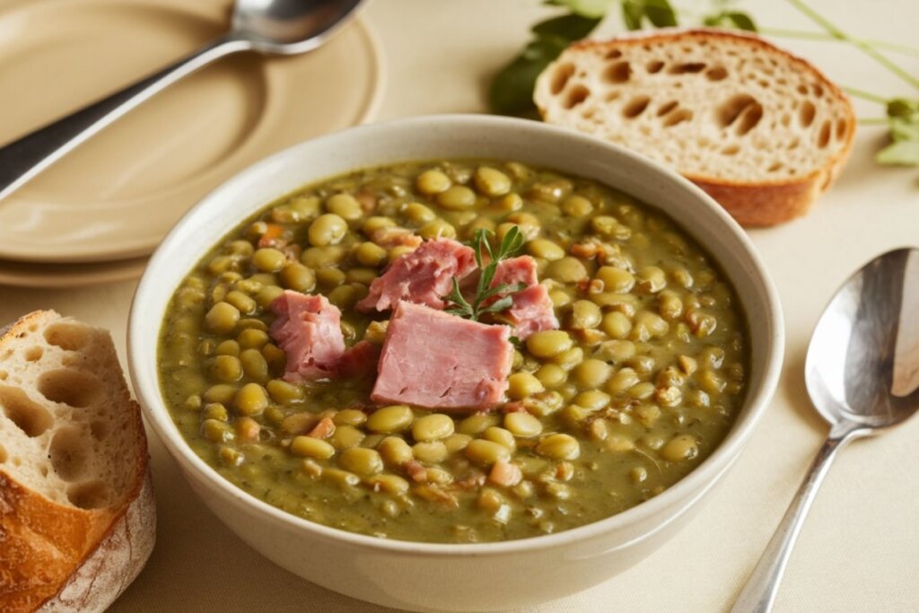 Sopa de ervilha seca com cenoura e presunto defumado (Imagem: Arena de Alimentação | Shutterstock)