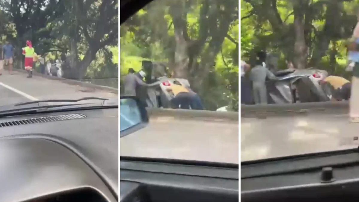 Mulher perde controle de carro e capota na BR 101 em Linhares