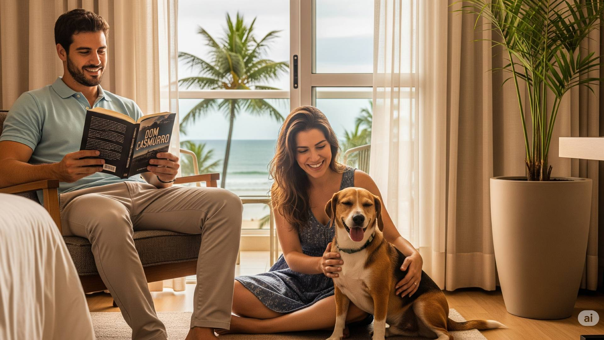 Férias em família ficam ainda melhores quando incluem todos os membros - especialmente os de quatro patas. Crédito: Gerada por IA