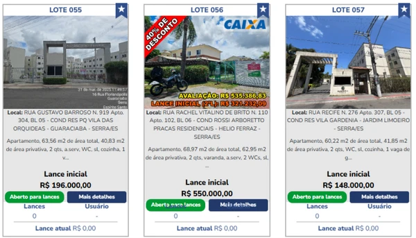 Exemplos de imóveis disponíveis para leilões no ES