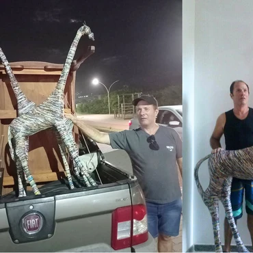 Imagem - Artista cego do ES transforma canudos em esculturas gigantes de girafas