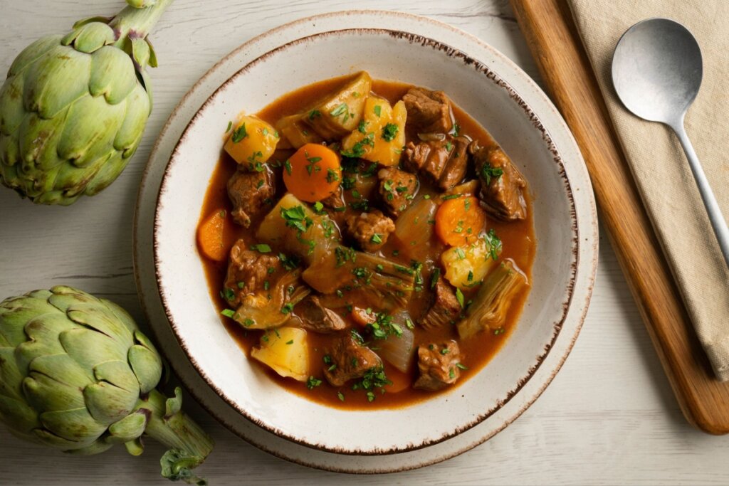 Ensopado de carne com alcachofra (Imagem: Lecker Studio | Shutterstock)