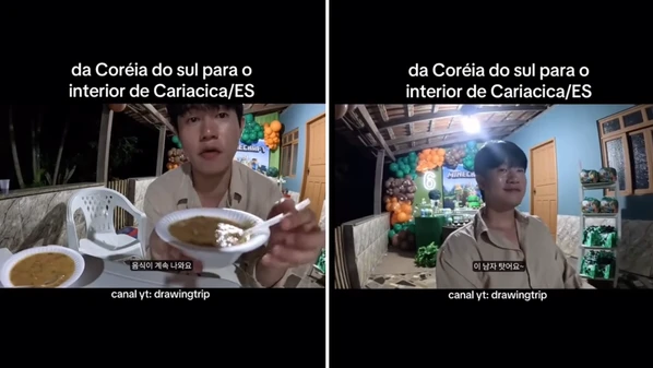 O turista postou diversos vídeos curtindo o ES, provando churrasco pela primeira vez e descobrindo a moqueca capixaba