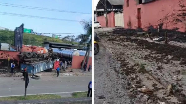 Acidente ocorreu por volta das 15h30 desta sexta-feira (15); veículo saiu da pista central, cruzou a via marginal e bateu no muro de uma empresa antes de capotar