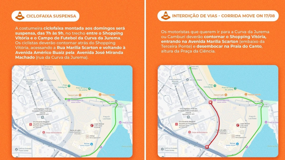 Corrida Move On muda trânsito na Enseada do Suá neste domingo (17)