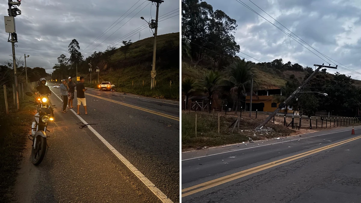 Acidente deixou um ferido e um morto e danificou poste em Itapemirim