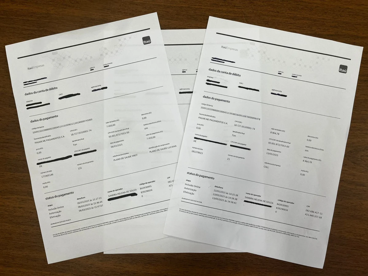 Alguns dos boletos usados por golpista para desviar dinheiro de empresa no ES