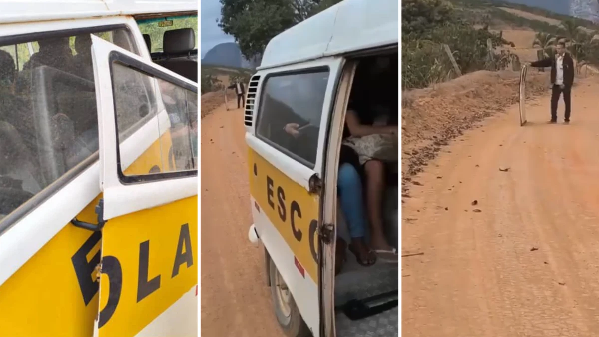 Kombi perde a porta ao levar crianças para a escola em Pancas