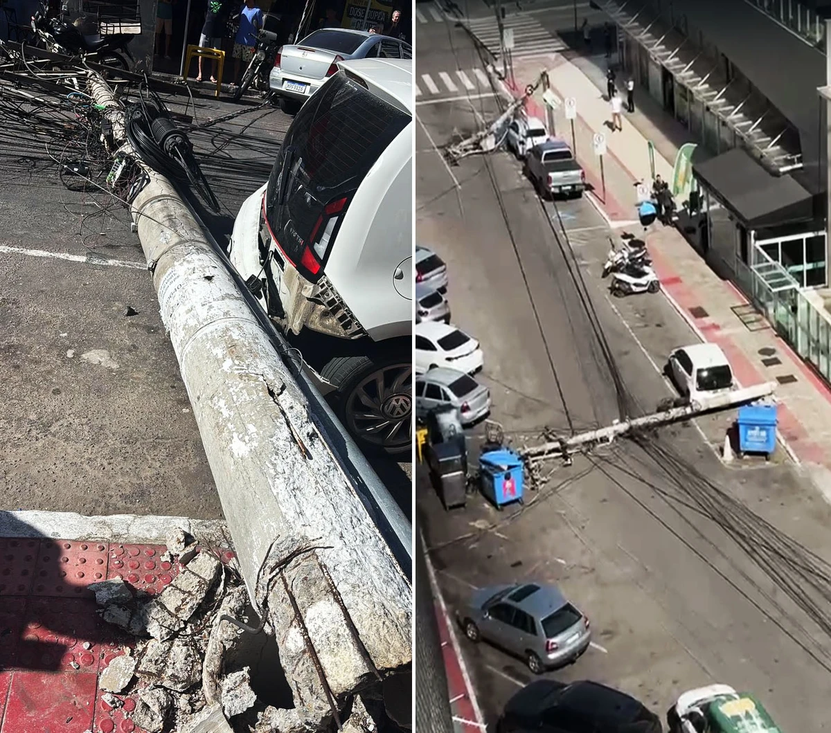 Postes caem e semáforos ficam pendurados em Vila Velha