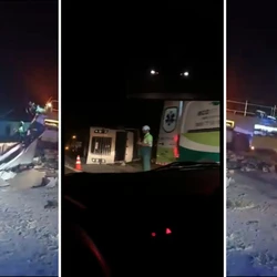 Veículo transportava leite, bebidas e papel higiênico e carga foi totalmente saqueada, segundo a PRF; acidente ocorreu no km 391, na noite de quinta-feira (21)