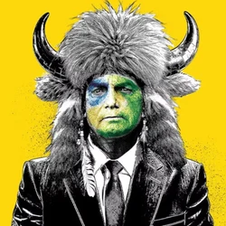 Bolsonaro ilustra a capa com o rosto pintado de verde e amarelo e um chapéu viking de pele de animal, em uma referência a um dos invasores do Capitólio nos Estados Unidos