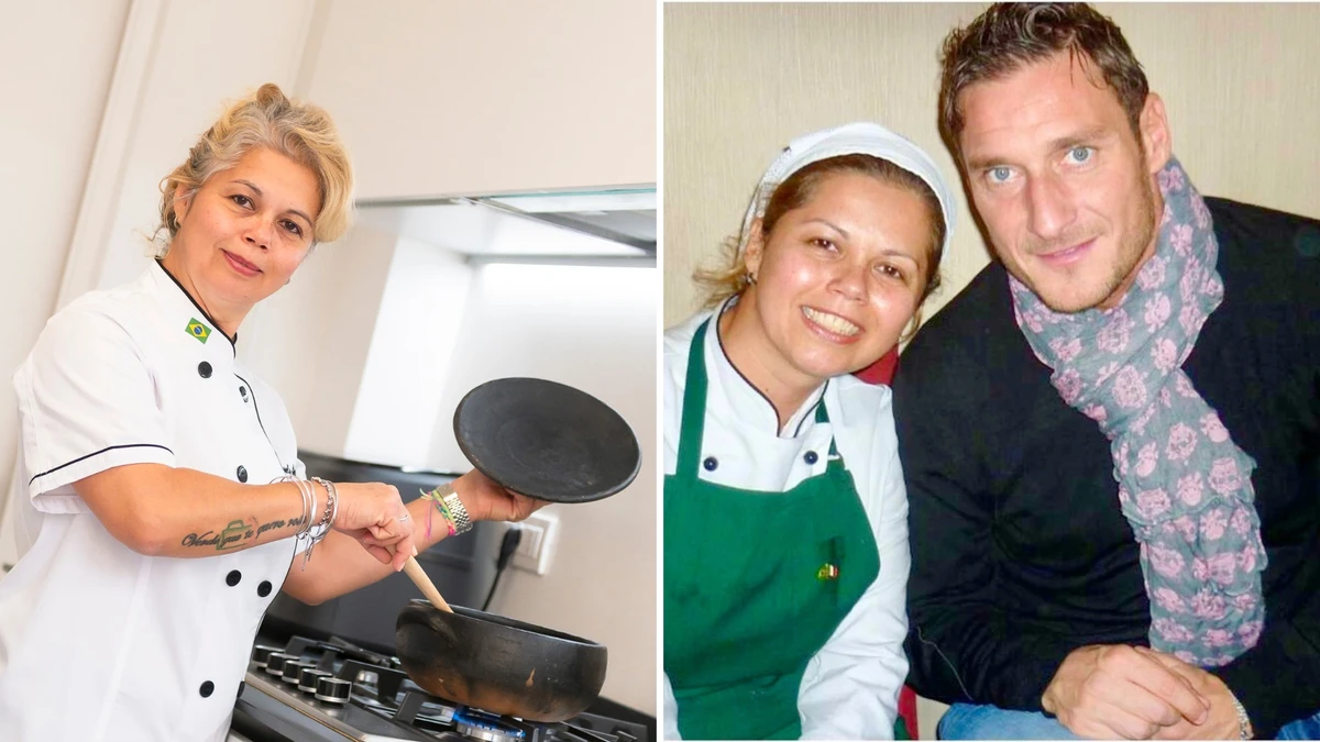 A chef capixaba Roseli Schwartz com o jogador italiano Francesco Totti
