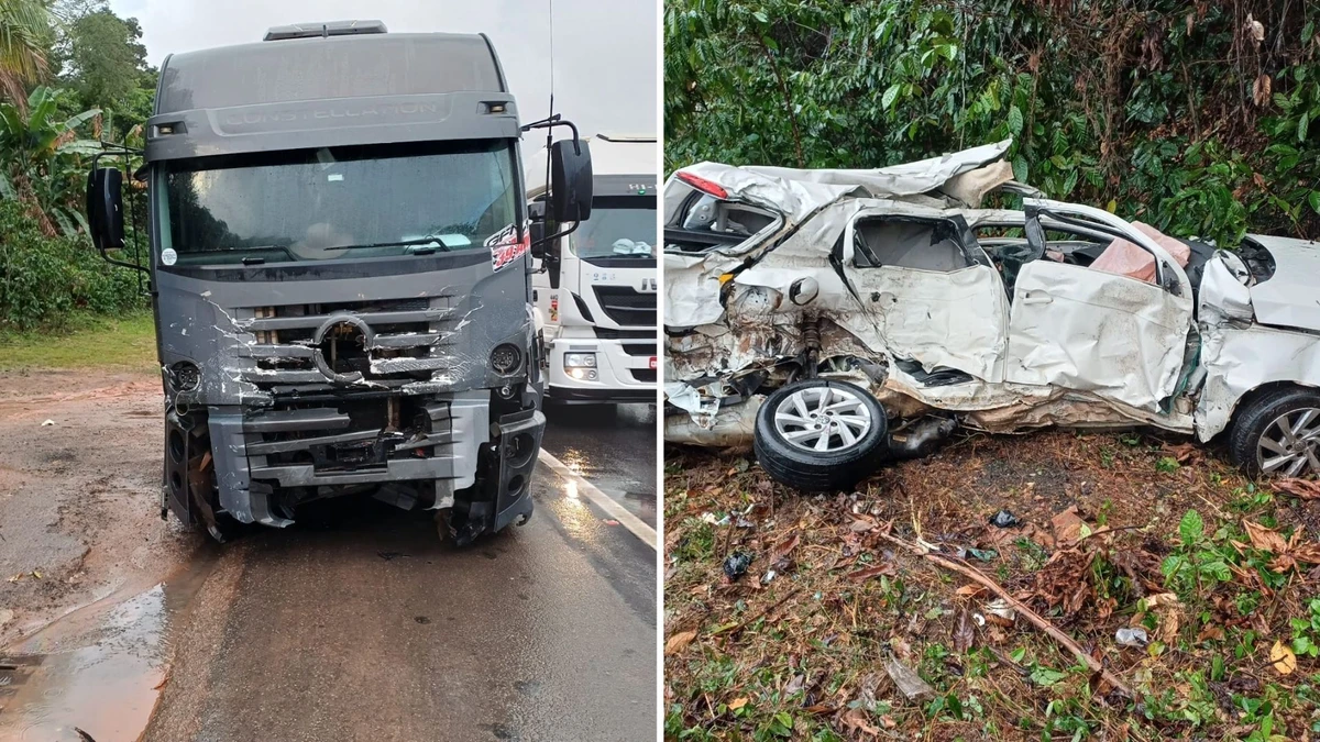 Homem morre em acidente entre carro e caminhão na BR-101 em Atílio Vivácqua