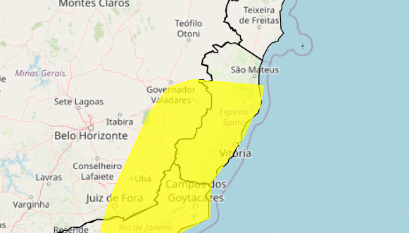 Quase todo o Espírito Santo está sob alerta para chuvas intensas neste fim de semana