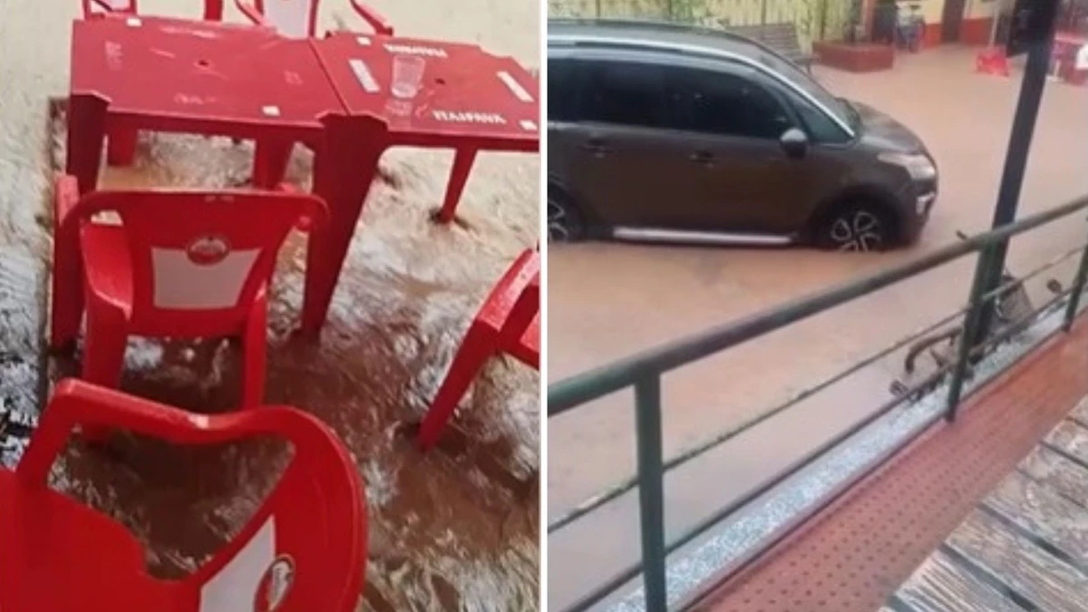 Ruas de Santa Teresa ficam alagadas após chuva forte