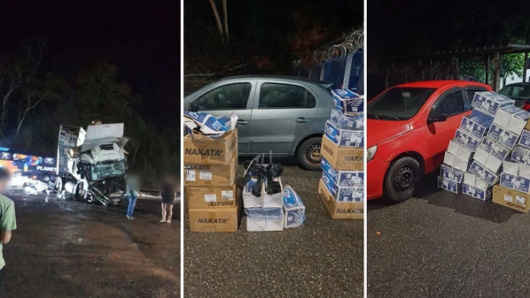 Homens foram flagrados carregando caixas de amortecedores veiculares que eram transportadas por carreta que se envolveu em colisão com outro veículo