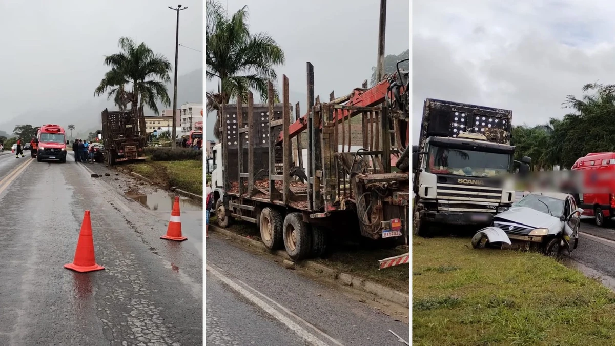Acidente entre carreta e caminhão deixa vítima gravemente ferida em Venda Nova do Imigrante 