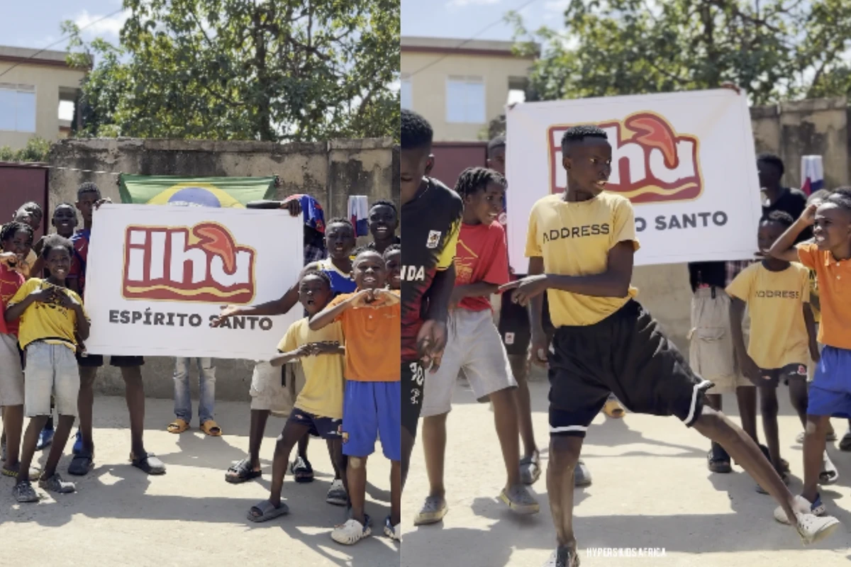 Crianças de Uganda dançam tradicional música de restaurante capixaba