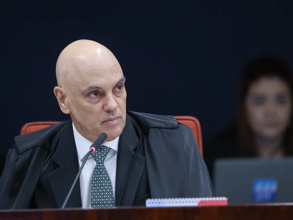 O ministro Alexandre de Moraes, do Supremo Tribunal Federal (STF), durante primeiro dia de julgamento do ex-presidente Jair Bolsonaro (PL) e mais 7 réus no STF por trama golpista por Antonio Augusto/ STF
