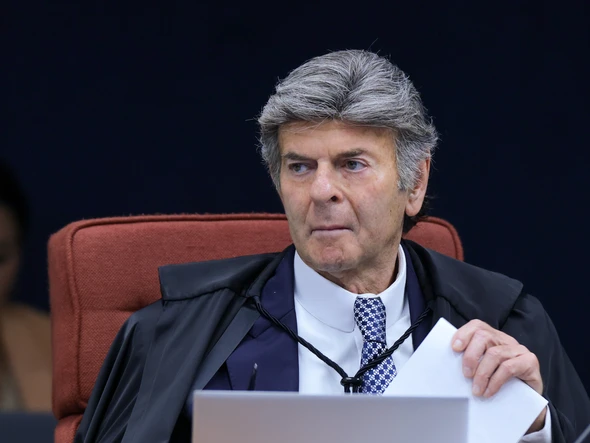 O ministro Luiz Fux, do Supremo Tribunal Federal (STF), durante primeiro dia de julgamento do ex-presidente Jair Bolsonaro (PL) e mais 7 réus no STF por trama golpista por Rosinei Coutinho/ STF