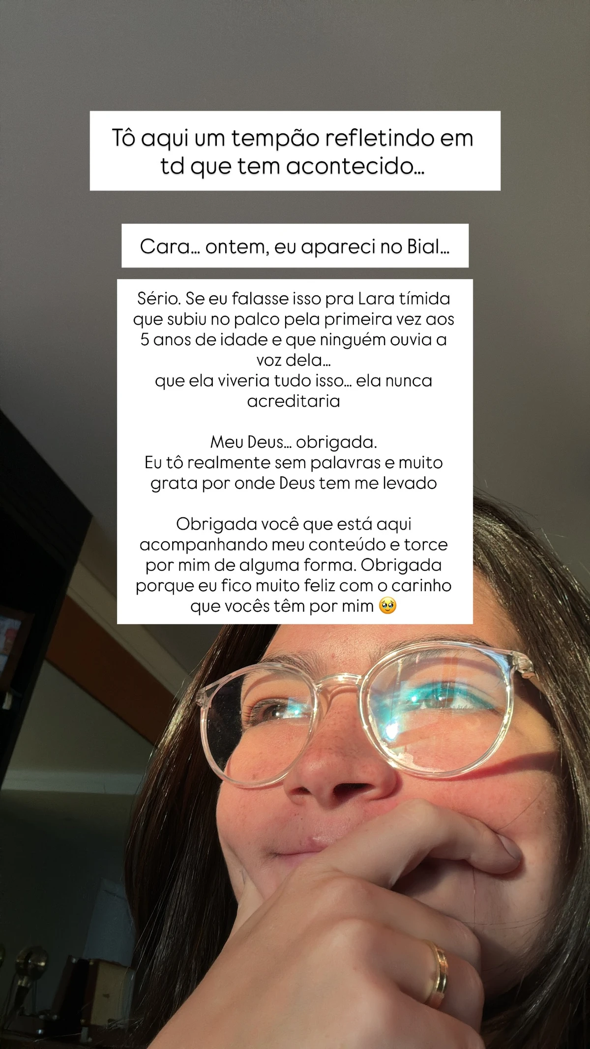 Lara Santana se emocionou ao escrever sobre sua participação no Conversa com Bial