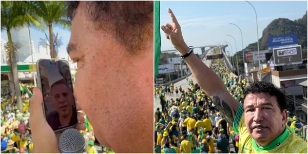 Eduardo Tagliaferro (em destaque no telefone) durante chamada de vídeo com o senador Magno Malta (PL)