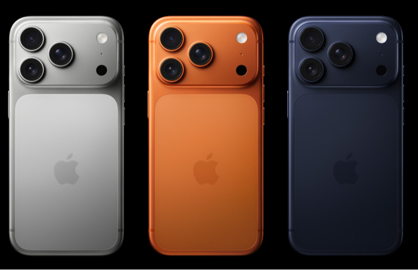 iPhone 17 Pro destacando o novo design e sistema de câmeras triplas de 48MP. Crédito: Apple