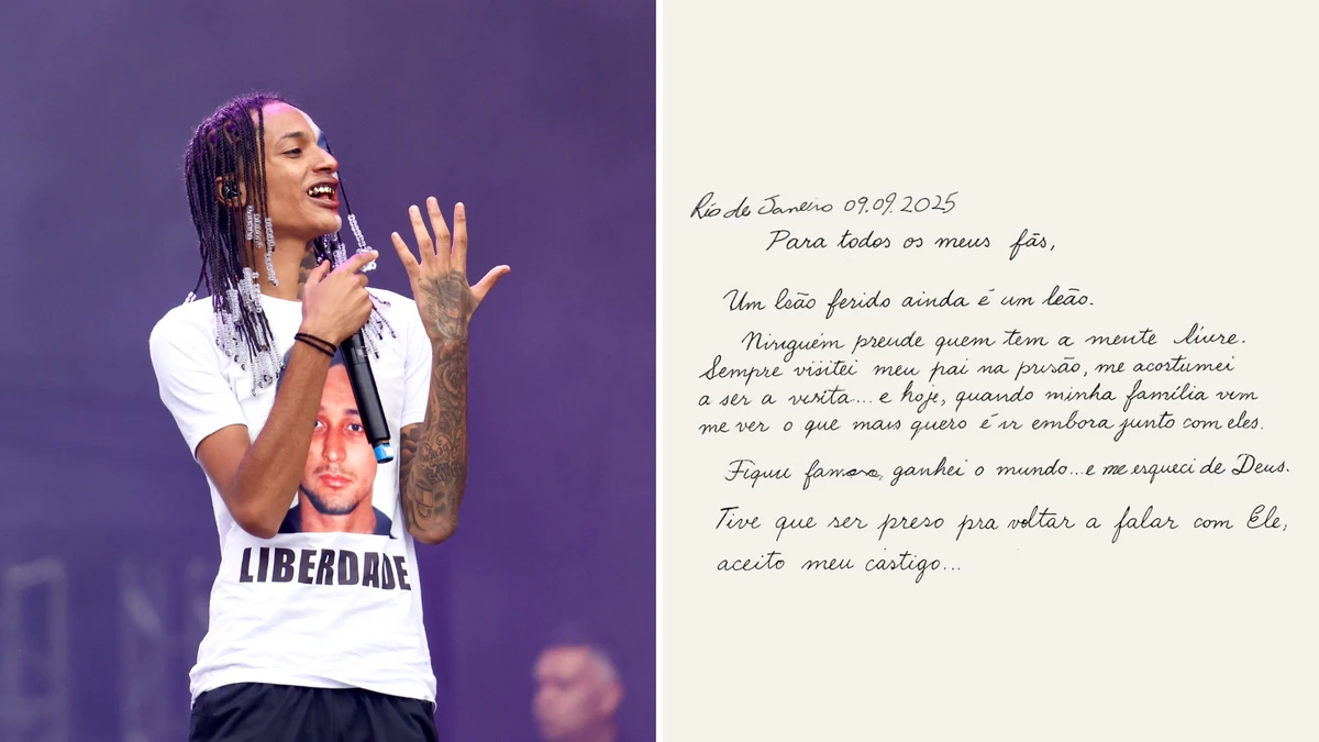 Oruam publica carta aberta da prisão e fala sobre acusações: “Aceito meu castigo”