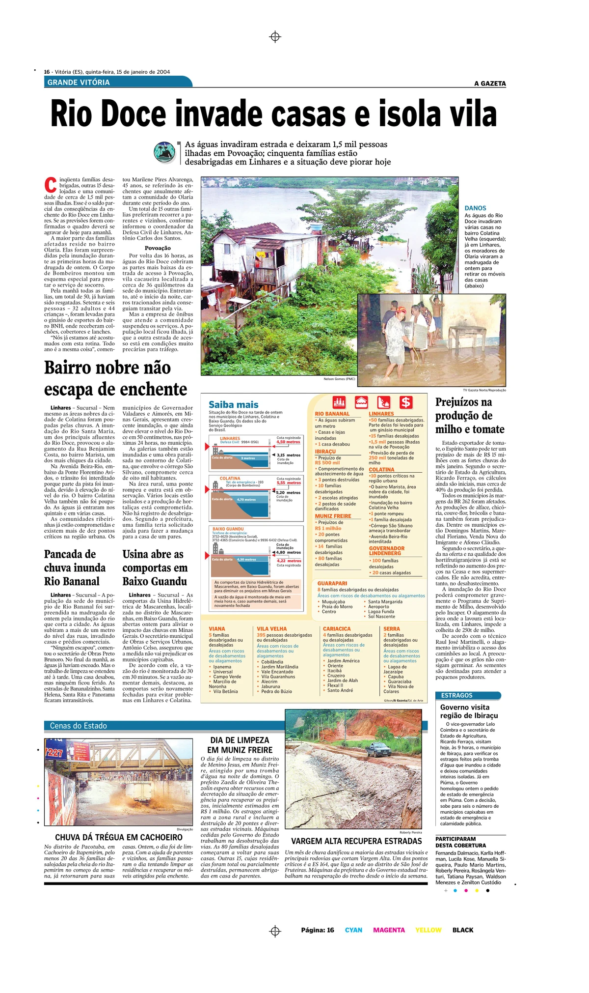 Registros de enchentes em Pacotuba, na zona rural de Cachoeiro, em A Gazeta por Arquivos de A Gazeta