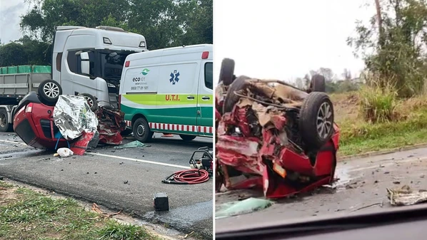 Corpo de Bombeiros foi acionado para retirar o corpo da vítima das ferragens; PRF orienta que motoristas que passam pelo trecho na tarde deste sábado (13) tenham atenção